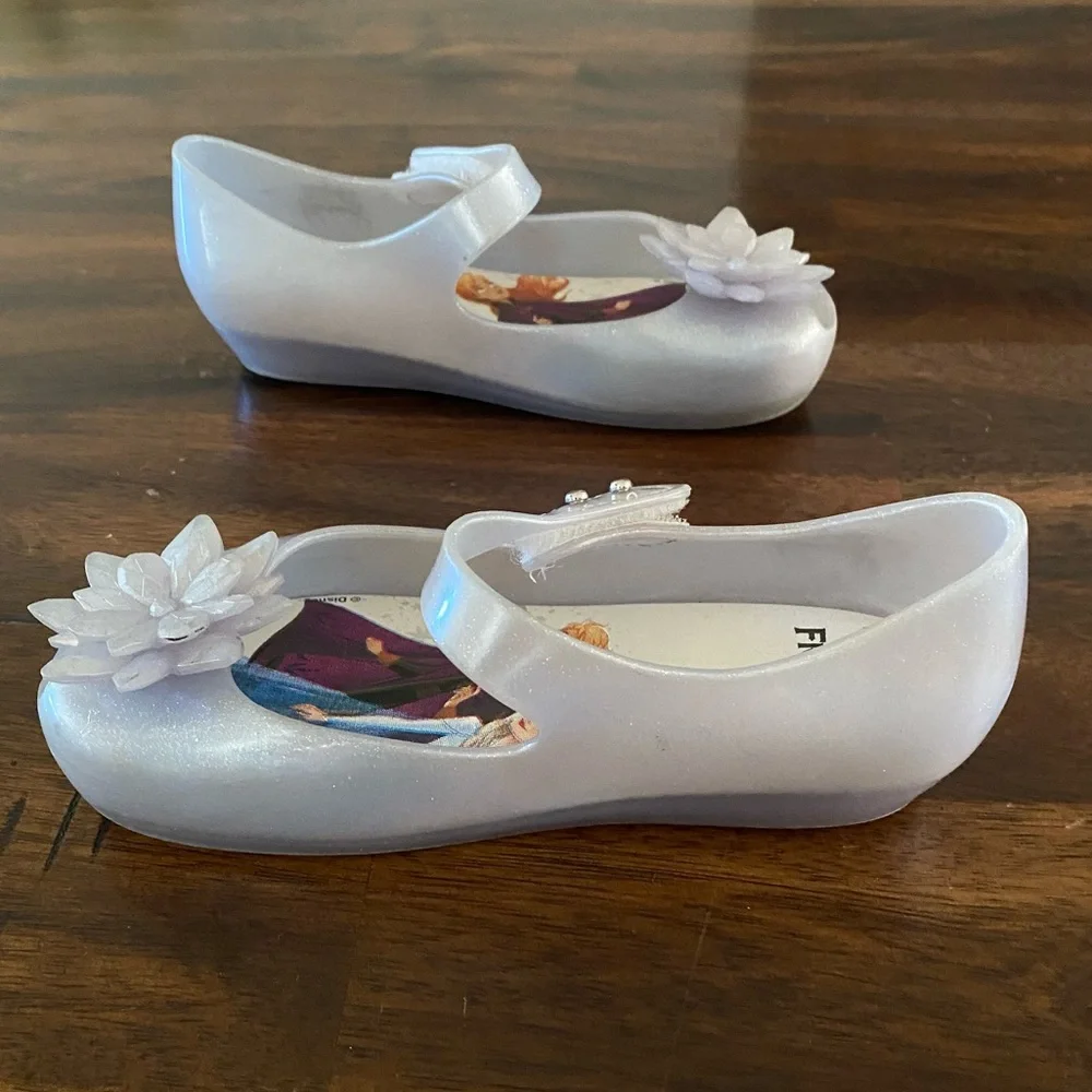 Mini Melissa Kids Frozen Elsa & Anna Shimmery White Mary Jane Shoes